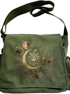Pattern Messenger Bag Canvas Crossbody Bags Women/Men Purses with Pockets